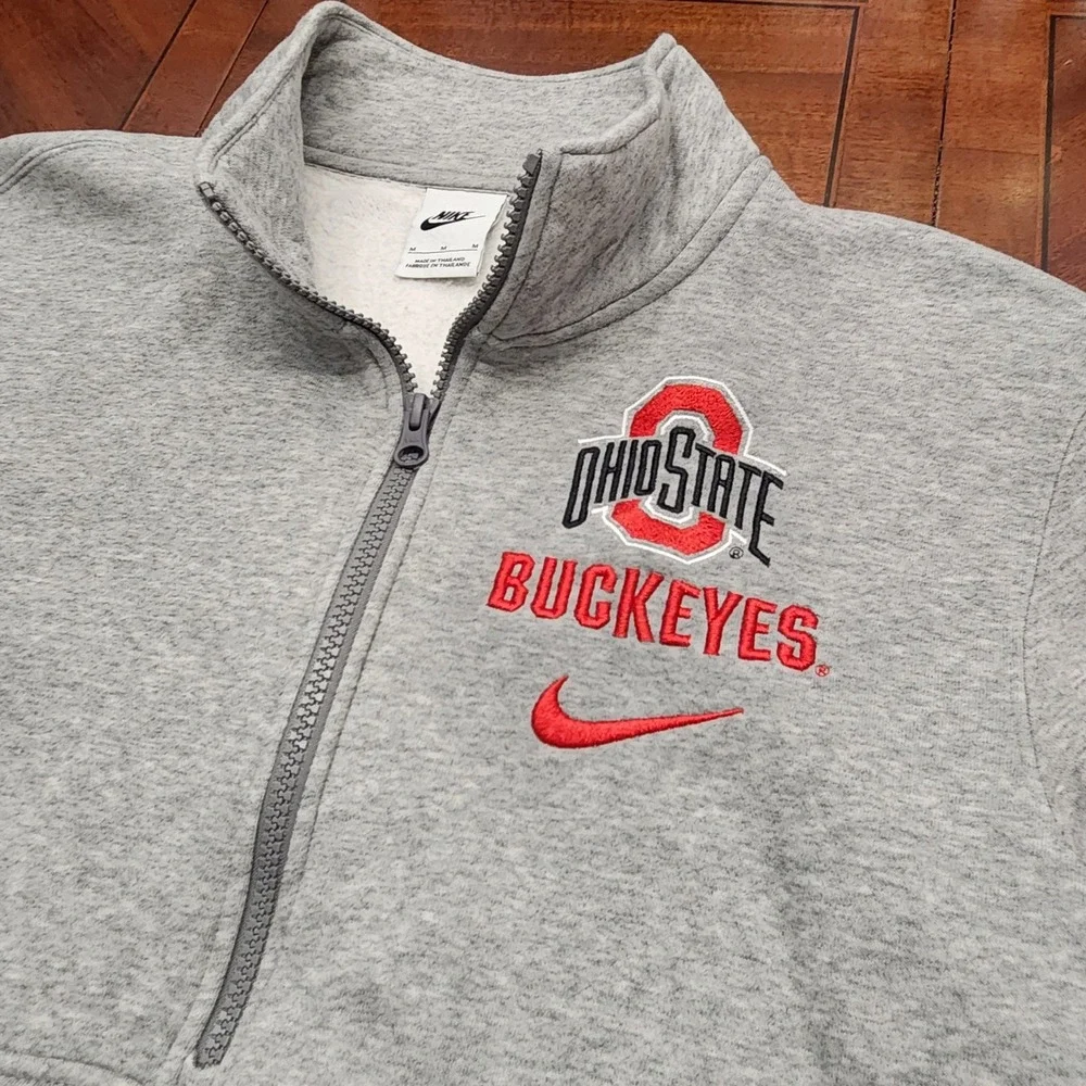 Nike Sweatshirt Mens M Grey Ohio State Buckeyes 1/4 Quarter Zip Pullover NCAA